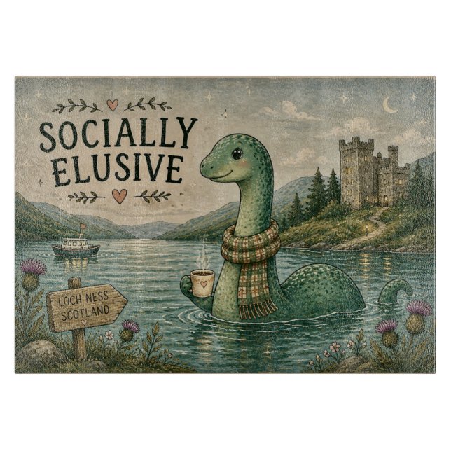 Socially Elusive Nessie Cozy Cryptid Loch Ness  Cutting Board (Front)