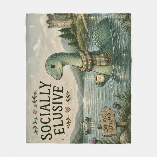 Socially Elusive Nessie Cozy Cryptid Loch Ness  Fleece Blanket