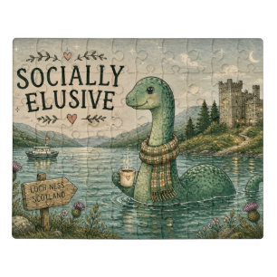 Socially Elusive Nessie Cozy Cryptid Loch Ness Jigsaw Puzzle