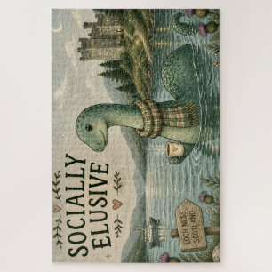 Socially Elusive Nessie Cozy Cryptid Loch Ness Jigsaw Puzzle