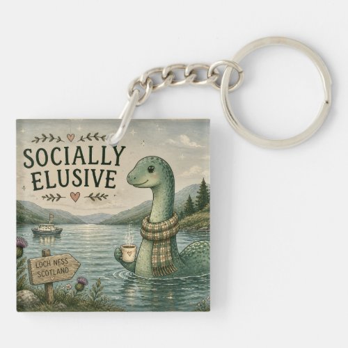 Socially Elusive Nessie Cozy Cryptid Loch Ness  Keychain