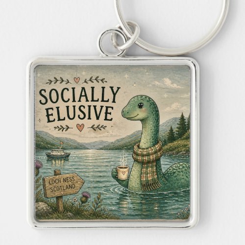 Socially Elusive Nessie Cozy Cryptid Loch Ness  Keychain