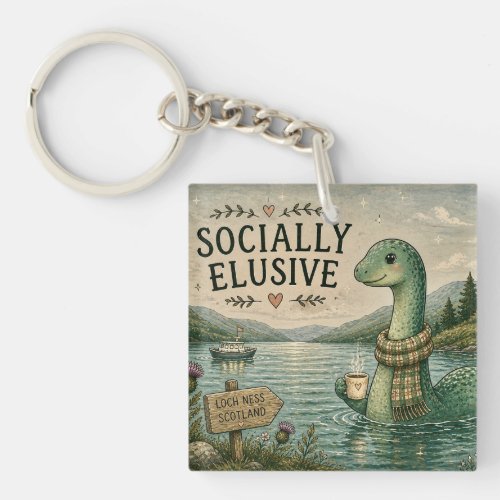 Socially Elusive Nessie Cozy Cryptid Loch Ness  Keychain