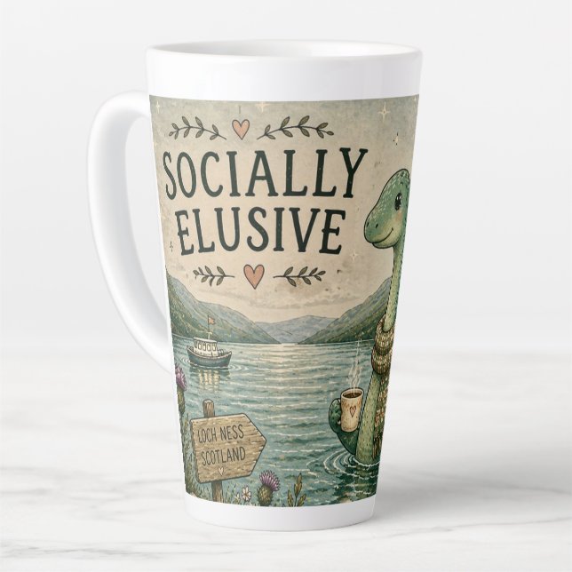Socially Elusive Nessie Cozy Cryptid Loch Ness  Latte Mug (Left Angle)