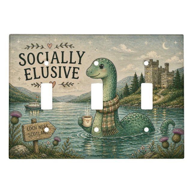 Socially Elusive Nessie Cozy Cryptid Loch Ness  Light Switch Cover (Front)