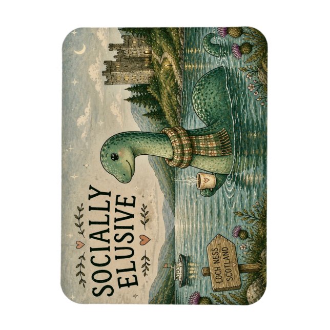 Socially Elusive Nessie Cozy Cryptid Loch Ness  Magnet (Vertical)