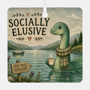 Socially Elusive Nessie Cozy Cryptid Loch Ness Metal Ornament