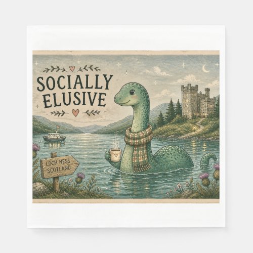 Socially Elusive Nessie Cozy Cryptid Loch Ness  Napkins