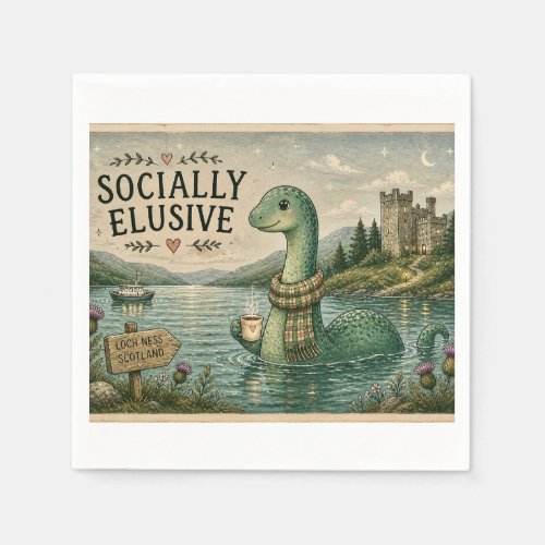 Socially Elusive Nessie Cozy Cryptid Loch Ness  Napkins