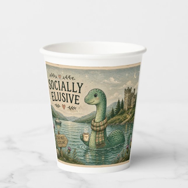 Socially Elusive Nessie Cozy Cryptid Loch Ness  Paper Cups (Front)