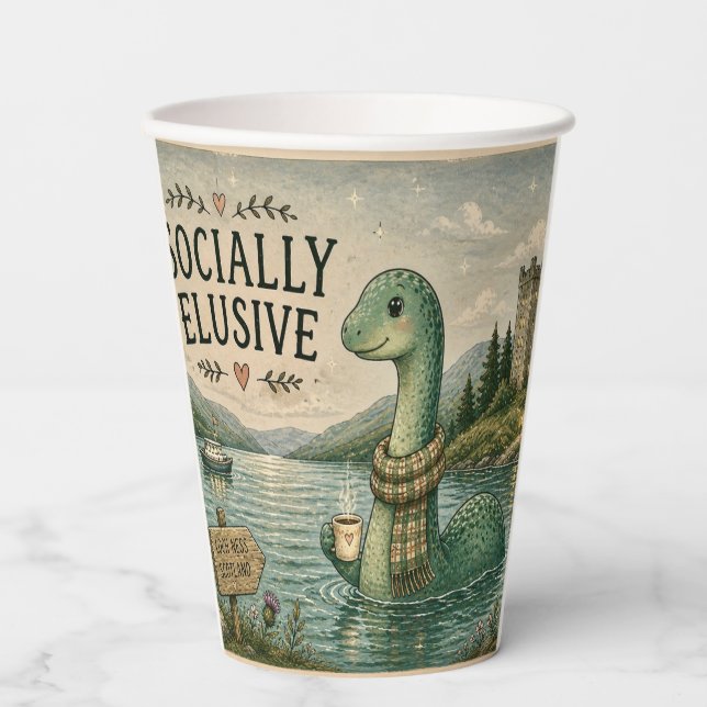 Socially Elusive Nessie Cozy Cryptid Loch Ness  Paper Cups (Front)
