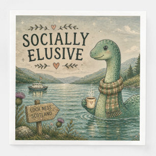 Socially Elusive Nessie Cozy Cryptid Loch Ness  Paper Dinner Napkins