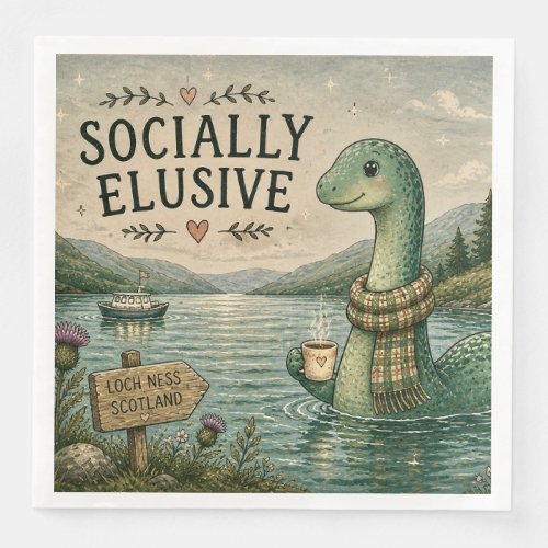 Socially Elusive Nessie Cozy Cryptid Loch Ness  Paper Dinner Napkins