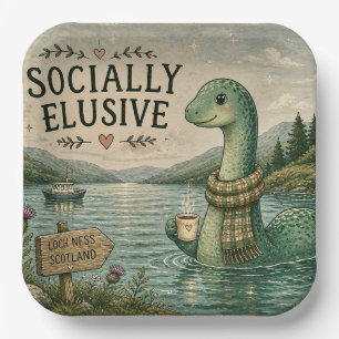 Socially Elusive Nessie Cozy Cryptid Loch Ness  Paper Plates