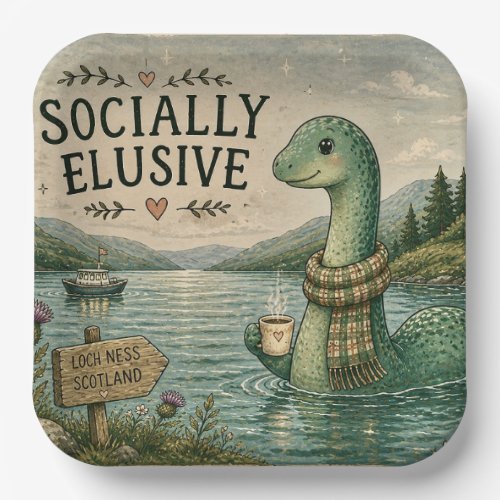 Socially Elusive Nessie Cozy Cryptid Loch Ness  Paper Plates