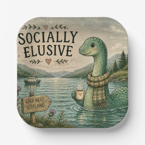 Socially Elusive Nessie Cozy Cryptid Loch Ness  Paper Plates