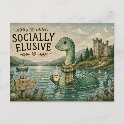 Socially Elusive Nessie Cozy Cryptid Loch Ness  Postcard