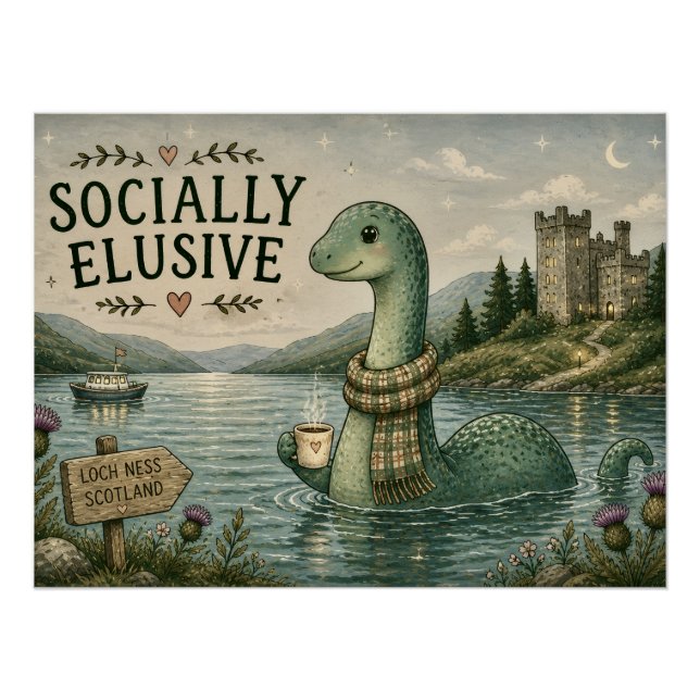Socially Elusive Nessie Cozy Cryptid Loch Ness  Poster (Front)