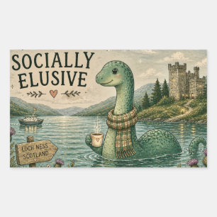 Socially Elusive Nessie Cozy Cryptid Loch Ness  Rectangular Sticker