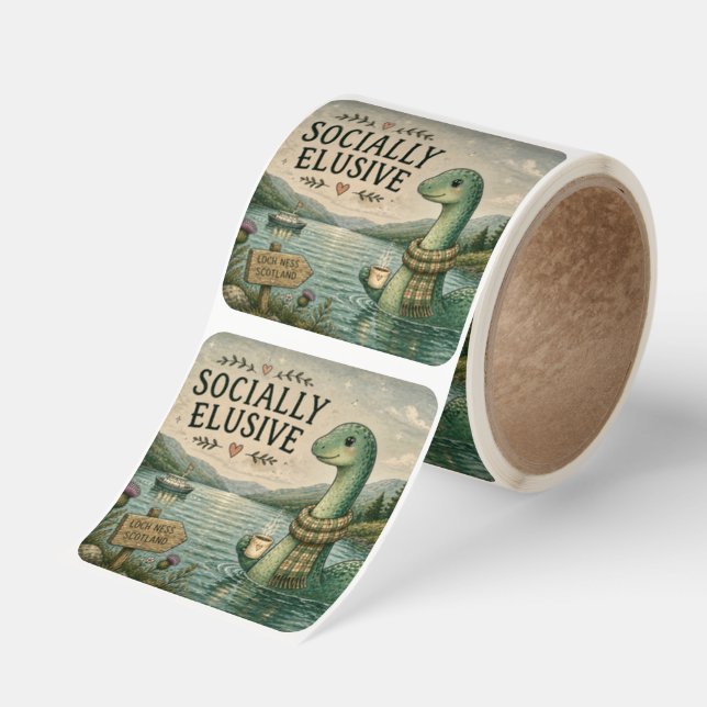 Socially Elusive Nessie Cozy Cryptid Loch Ness  Square Sticker (Roll)