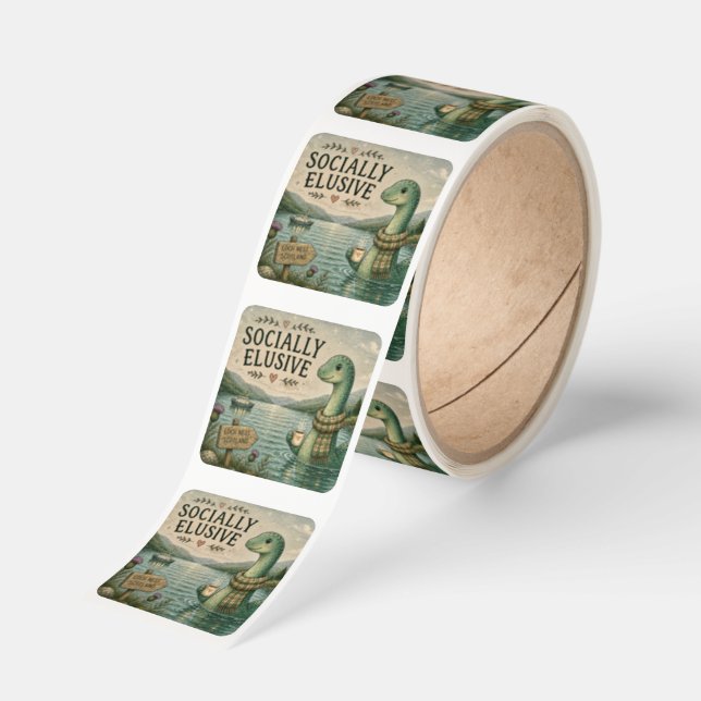 Socially Elusive Nessie Cozy Cryptid Loch Ness  Square Sticker (Roll)