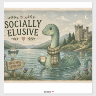 Socially Elusive Nessie Cozy Cryptid Loch Ness  Sticker