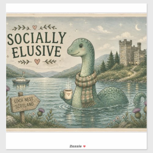 Socially Elusive Nessie Cozy Cryptid Loch Ness  Sticker