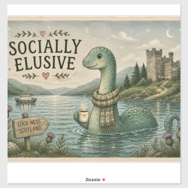 Socially Elusive Nessie Cozy Cryptid Loch Ness  Sticker (Sheet)