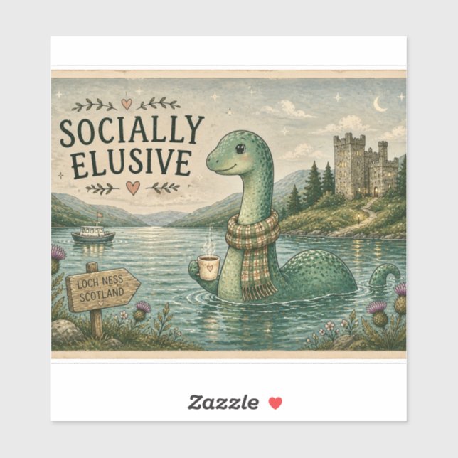 Socially Elusive Nessie Cozy Cryptid Loch Ness  Sticker (Sheet)
