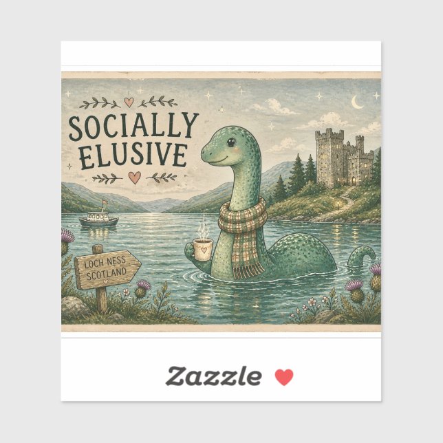 Socially Elusive Nessie Cozy Cryptid Loch Ness  Sticker (Sheet)