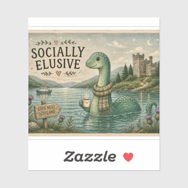 Socially Elusive Nessie Cozy Cryptid Loch Ness  Sticker (Sheet)