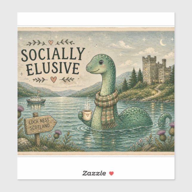 Socially Elusive Nessie Cozy Cryptid Loch Ness  Sticker (Sheet)