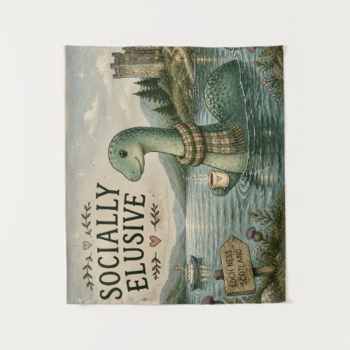 Socially Elusive Nessie Cozy Cryptid Loch Ness  Tapestry