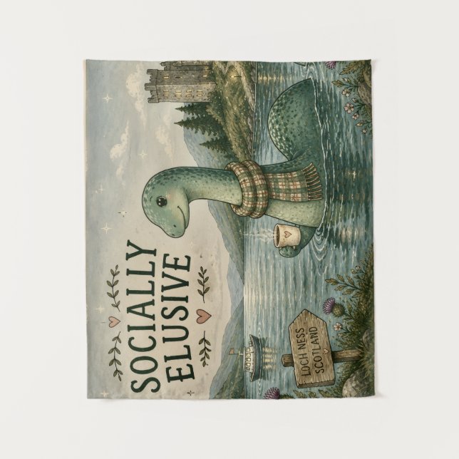 Socially Elusive Nessie Cozy Cryptid Loch Ness  Tapestry (Front)