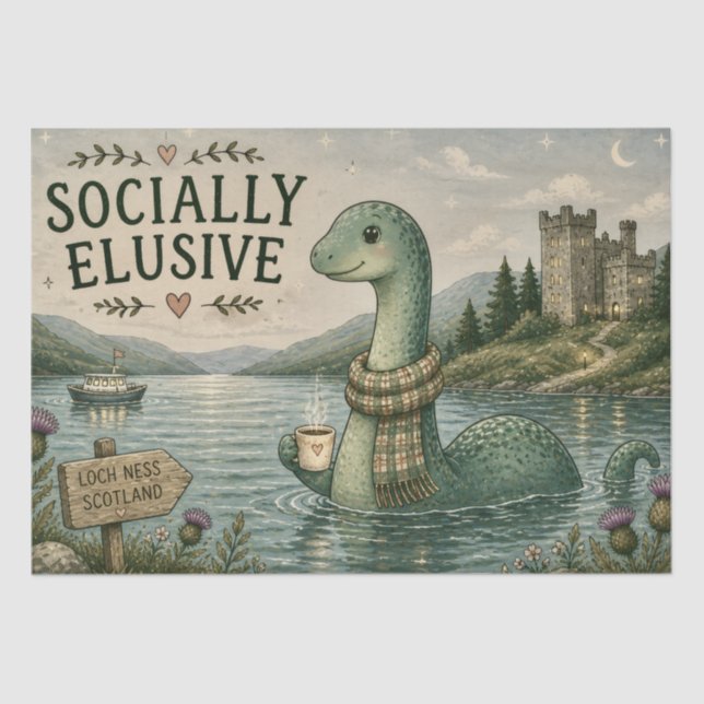 Socially Elusive Nessie Cozy Cryptid Loch Ness  Tissue Paper (Front)