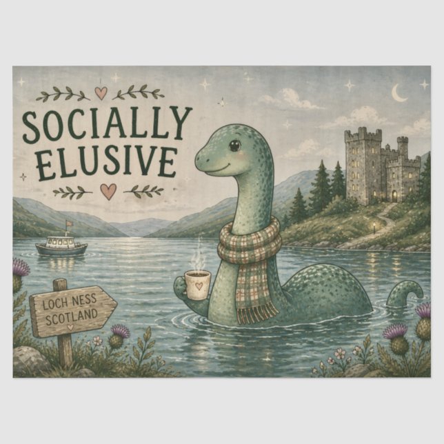 Socially Elusive Nessie Cozy Cryptid Loch Ness  Tissue Paper (Front)