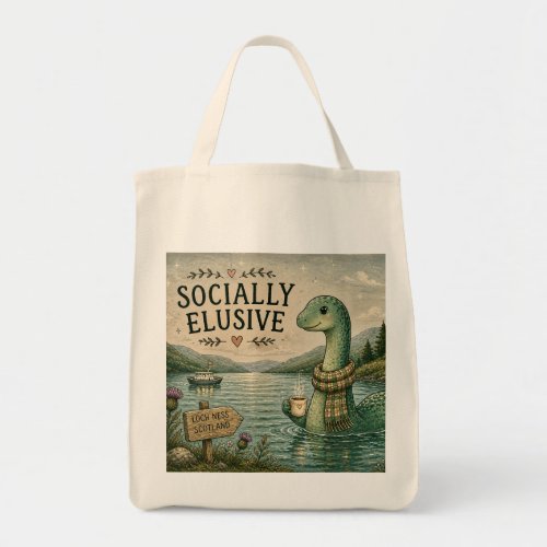 Socially Elusive Nessie Cozy Cryptid Loch Ness  Tote Bag