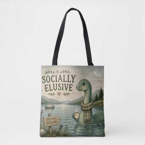 Socially Elusive Nessie Cozy Cryptid Loch Ness  Tote Bag