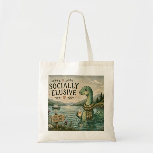 Socially Elusive Nessie Cozy Cryptid Loch Ness  Tote Bag
