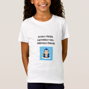 Socially Frozen Penguin Illustration – Cute Blue P T-Shirt