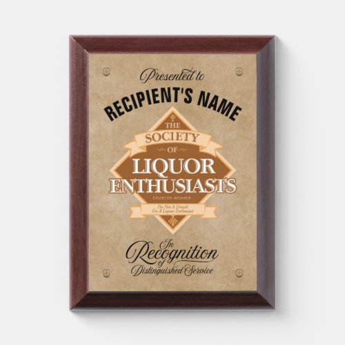 Society of Liquor Enthusiasts Award Plaque