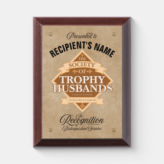 Society of Trophy Husbands Award Plaque (Vertical)