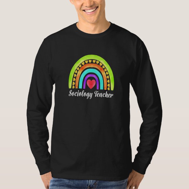 Sociology Teacher Hearts & Rainbows Premium T-Shirt (Front)