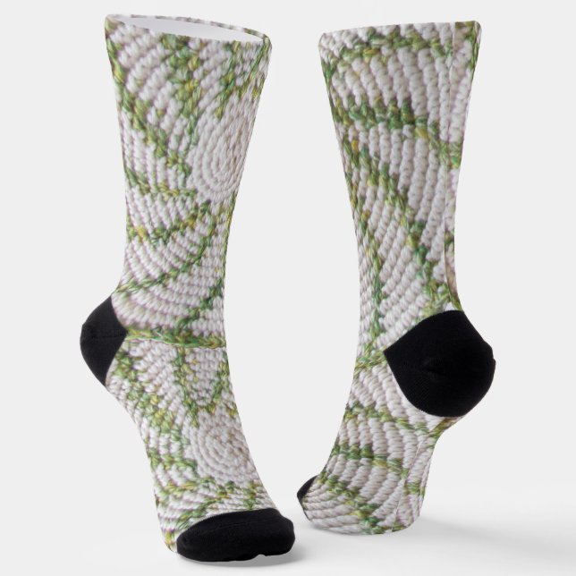 Sock (ao) - Crochet Spirals in Green and White (Angled)