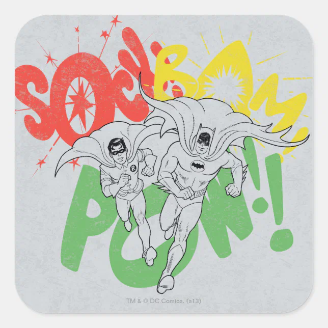 SOCK BAM POW Batman and Robin Square Sticker | Zazzle