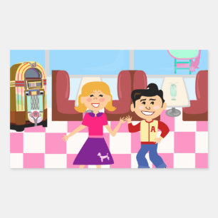 Sock Hop Diner Retro Kids Vintage Cartoon Diner Rectangular Sticker