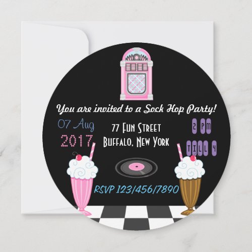 Sock Hop Kids 1950s Rock and Roll Retro Party Invitation