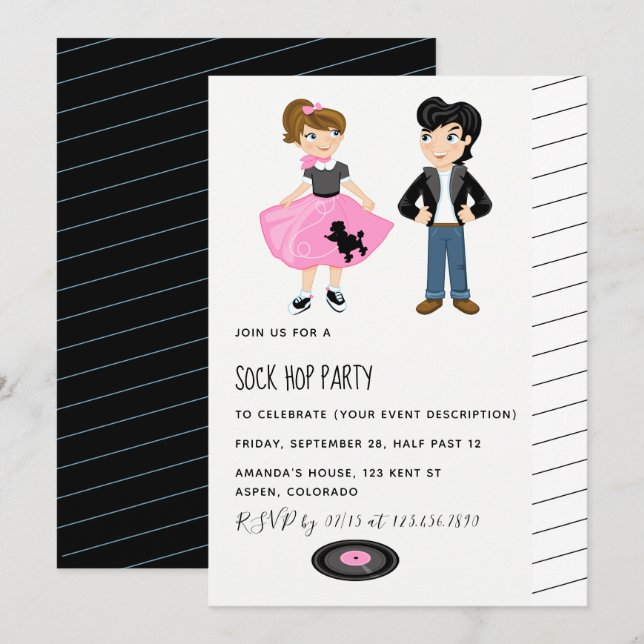 Sock Hop Kids Rock and Roll Retro Party Invitation (Front/Back)