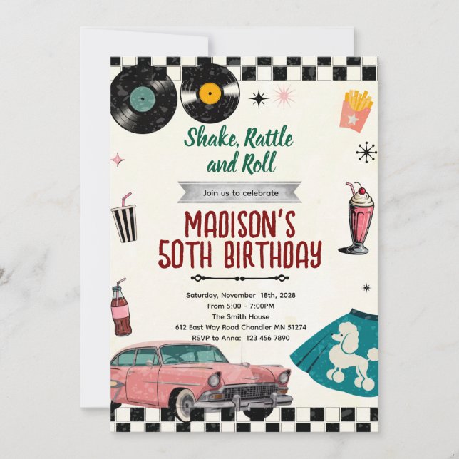 Sock Hop Retro 50s party invitation (Front)