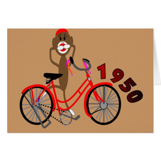 Sock Monkey % 1950's Bicycle Drawing--Unique Cards (Front Horizontal)